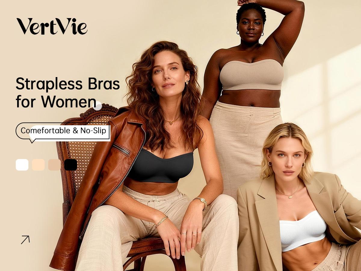 Vertvie|ZOE Stay Put Bandeau Bra, Wireless Seamless Comfort Day Vertvie|ZOE Stay Put Bandeau Bra, Wireless Seamless Comfort Day