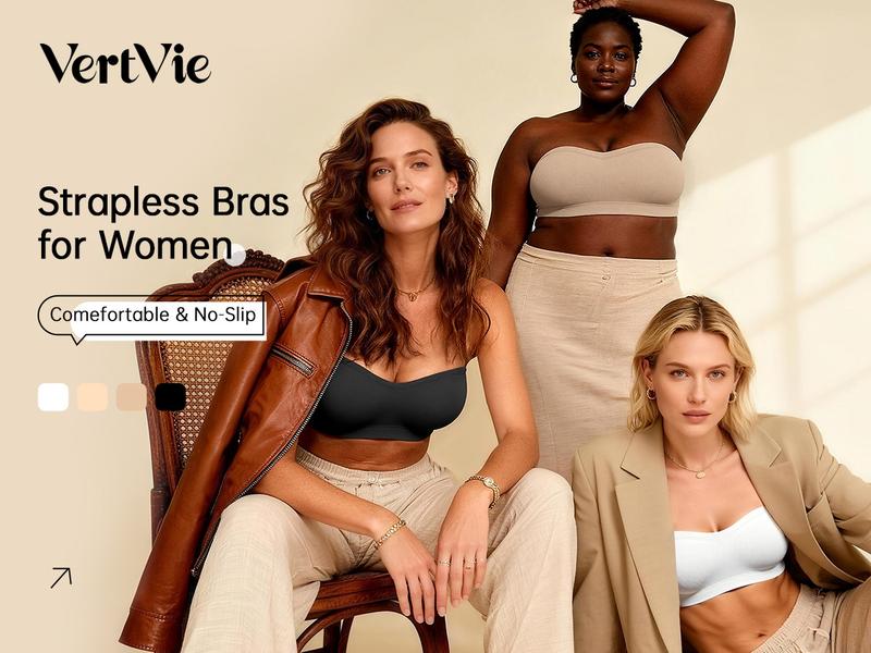 Vertvie｜ZOE Stay Put Bandeau Bra, Wireless Seamless Comfort