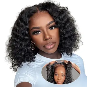 Deep Wave BOB Wig Human Hair 5x5 HD Curly BOB Lace Front Wigs Human Hair Pre Plucked Wear And Go Glueless Short Curly Frontal BOB Wigs for Black Women Wet And Wavy