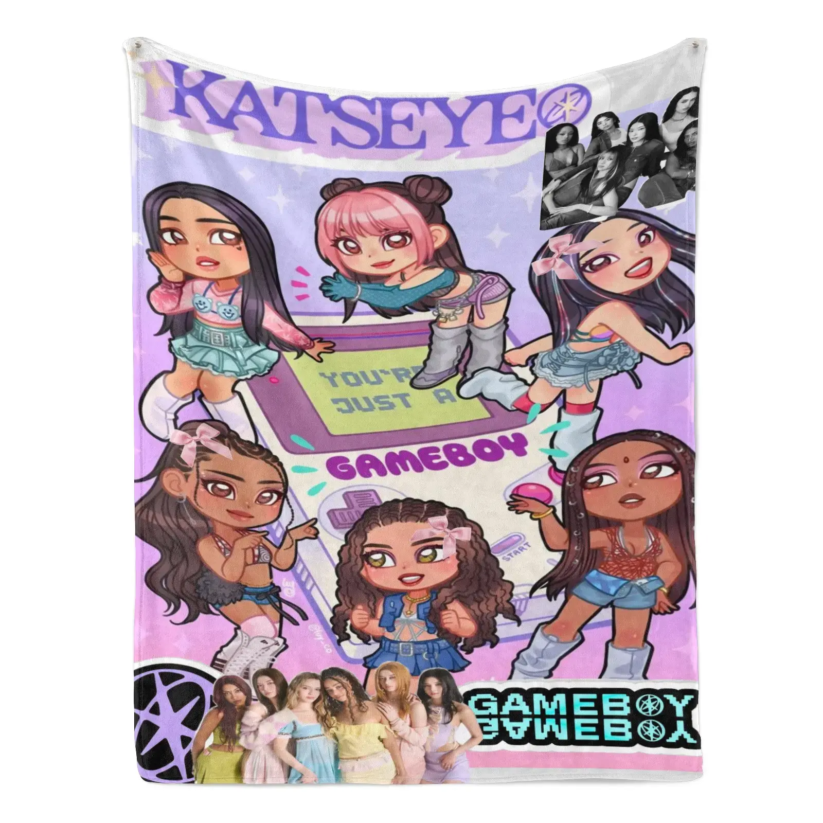 Hot KATSEYE product "Gameboy" Chibi Oversized Blanket - TikTok Viral Fan Tapestry | Cozy Flannel Wool | Perfect for K-Pop Night