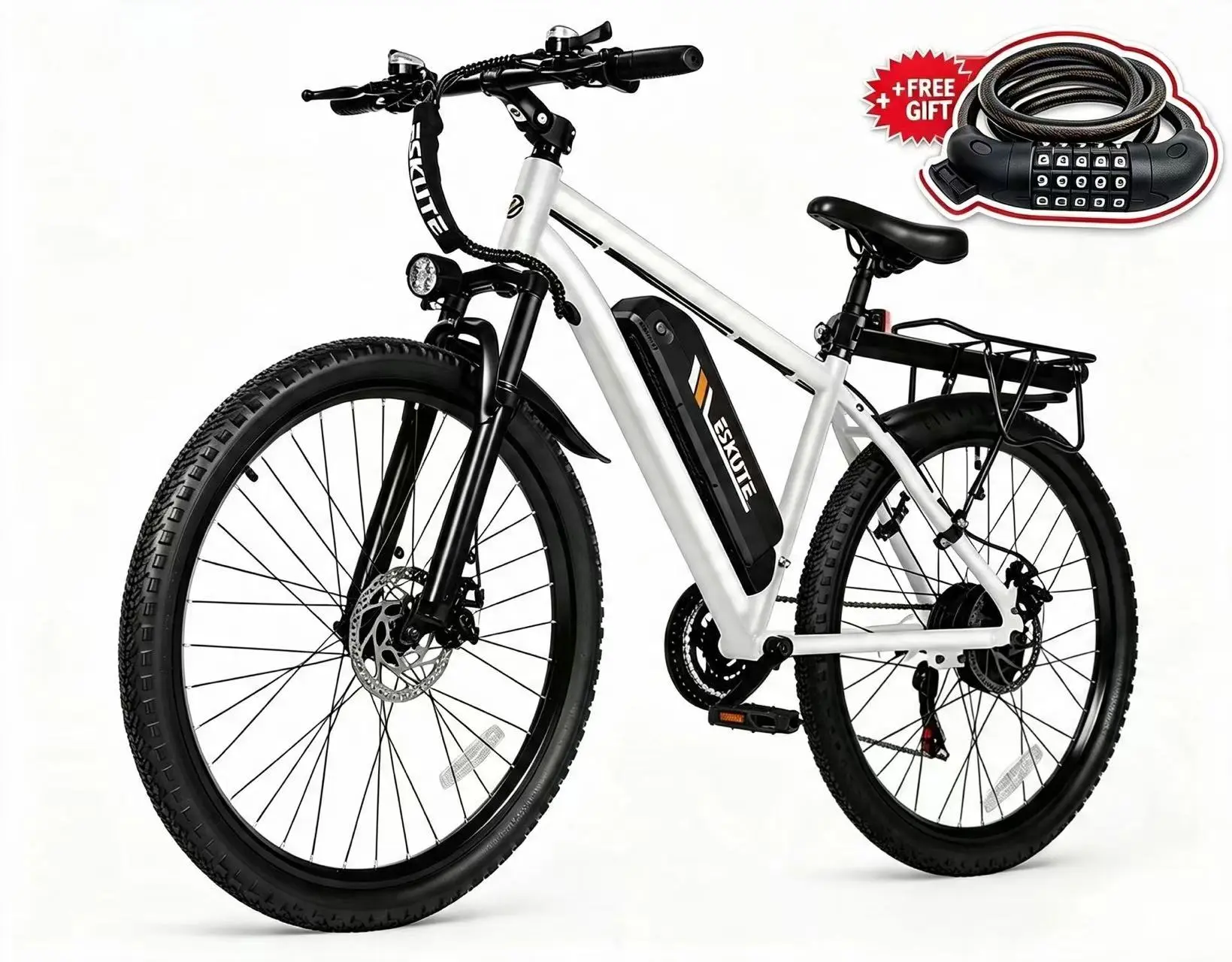 Unisex Adult ESKUTE M200 Plus Electric Mountain Bike with Bike Seat - 1200W Peak Motor, 48V 13AH Battery, 27.5" Fat Tires, 28MPH Top Speed, Dual Suspension, 21-Speed, LCD Display, NFC Unlock for Off-Roading, Daily Commuting