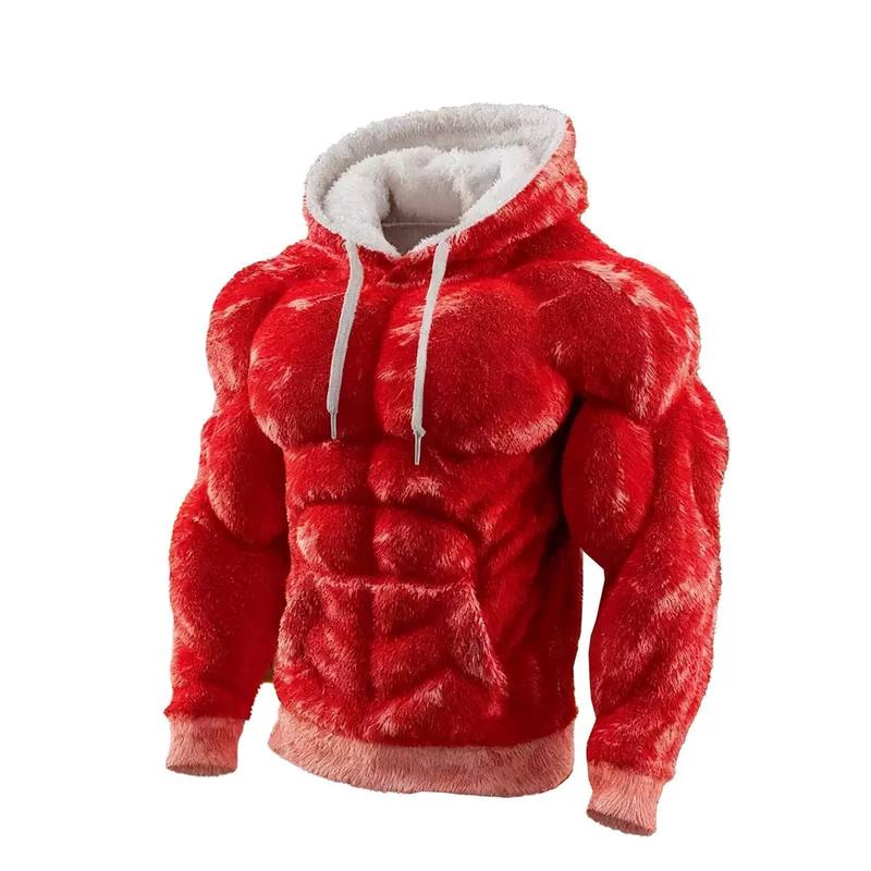 3D Effect Muscle Hoodie Autumn/Winter New Collection with Velvet Warm Hoodie