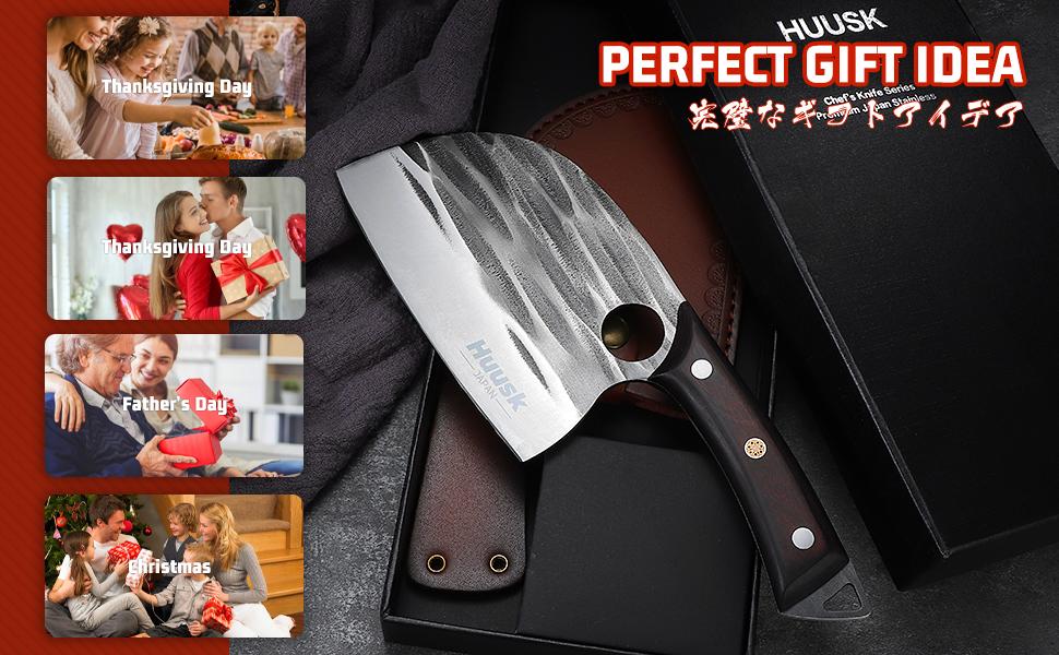 Huusk Knives – Upgraded Hand Forged Serbian Chef Knife, Butcher Knife with Sheath, Japanese Cleaver for Heavy Duty Meat Cutting