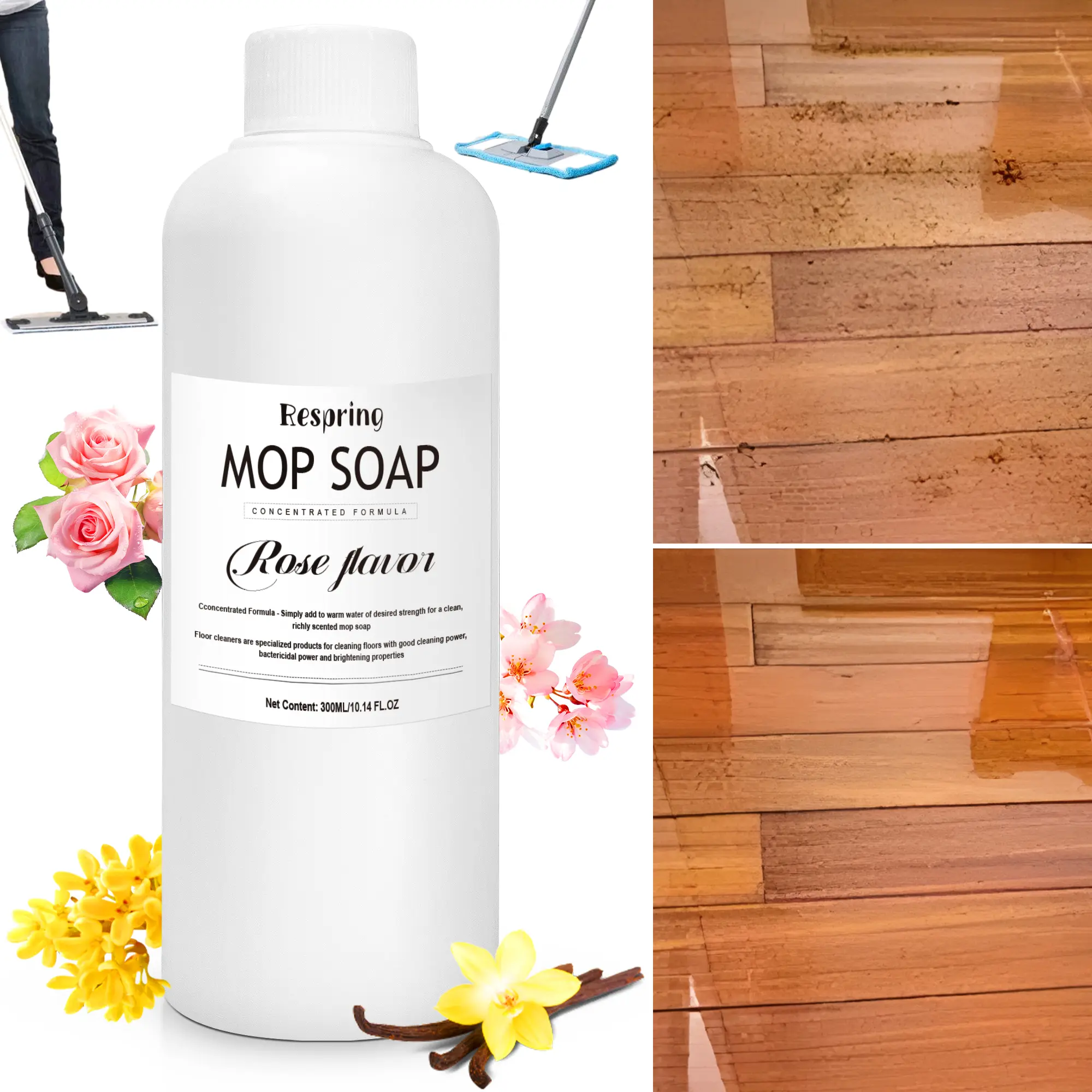300ml/10.14oz Liquid Mop Soap - Home Care Supply, All-Surface All-Purpose Cleaner, Long-Lasting Clean Floors Solution, Easy Mix & Mop for Hardwood Tile Marble Laminate, Great for Kitchen, Bath, Living Rooms