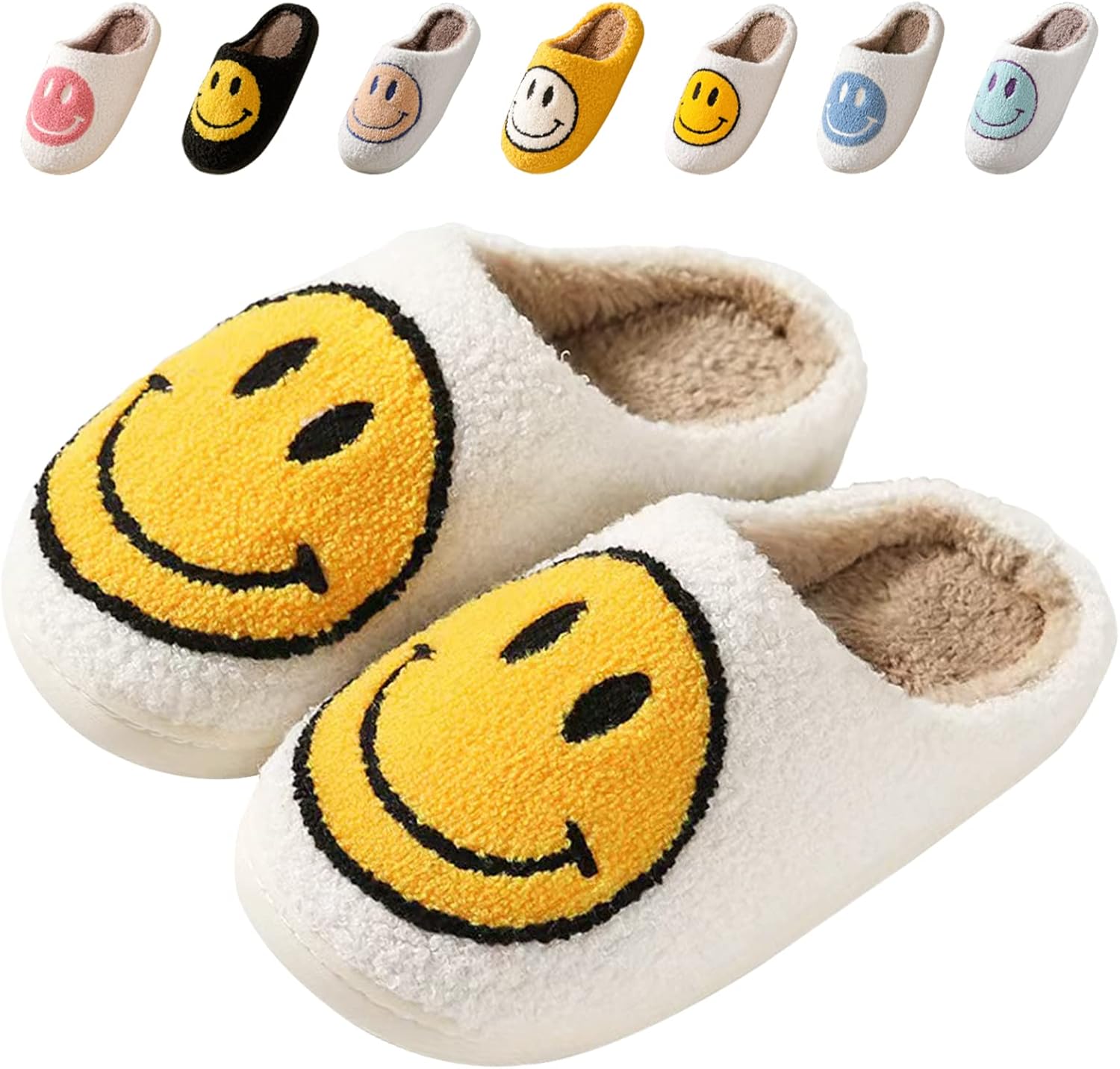 Lumubby Cute Smile Face Plush Slipper Warm Winter Fleece Home Slip-on Shoes for Boys Girls Super Soft Cotton Cartoon Design Breathable Cozy Thickened Memory Foam Ultra Comfortable Lining
