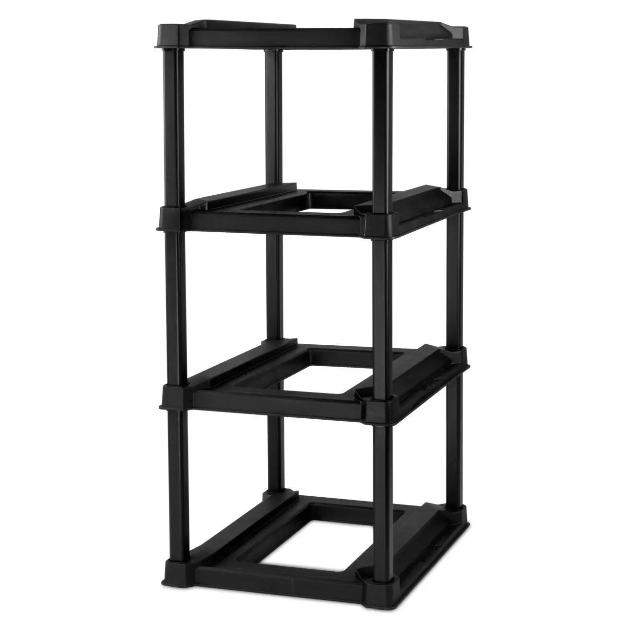 4 Tier Tote Rack, Holds Four 27 Gallon Industrial Storage Totes, Heavy Duty Plastic Garage Storage Organizer, Vertical Easy-Access No-Stacking Design, Black-78
