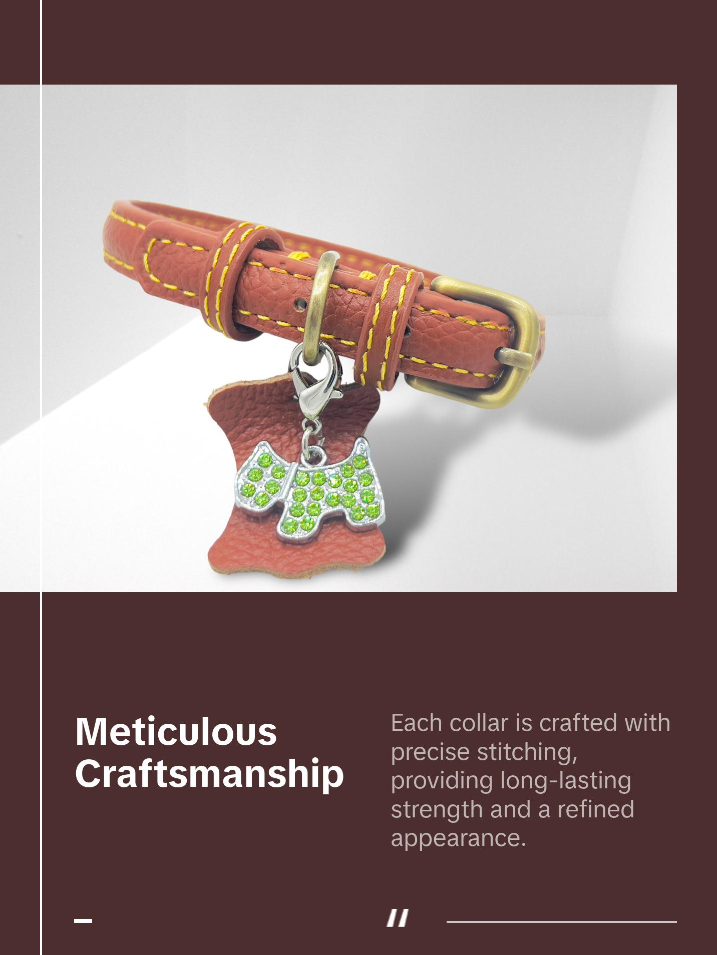 KLASSIC Handmade Leather Dog Collar with Rhinestone Tag