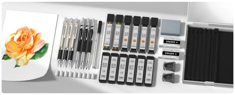 FourCandies 25PCS Art Mechanical Pencil Set with Metal Artists, 0.5mm, 0.7mm, 0.9mm & 2mm Lead Holders, 432PCS Graphite Lead Refills, Office Stationery & School Supplies for Drawing Sketching, Christmas Gift HolidayHaul - Writing