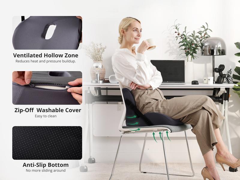 Non-Slip Memory Foam Seat Cushion with Back Support – Ergonomic, Skin-Friendly, Breathable Mesh, Washable Cover, for Office, Car, Home & Outdoor Use Non-Slip Memory Foam Seat Cushion with Back Support – Ergonomic, Skin-Friendly, Breathable Mesh, Washable Cover, for Office, Car, Home & Outdoor Use