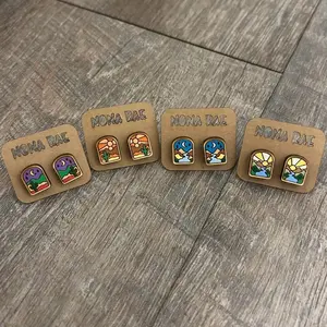 Sunset & Mountain Landscape Wooden Stud Earrings