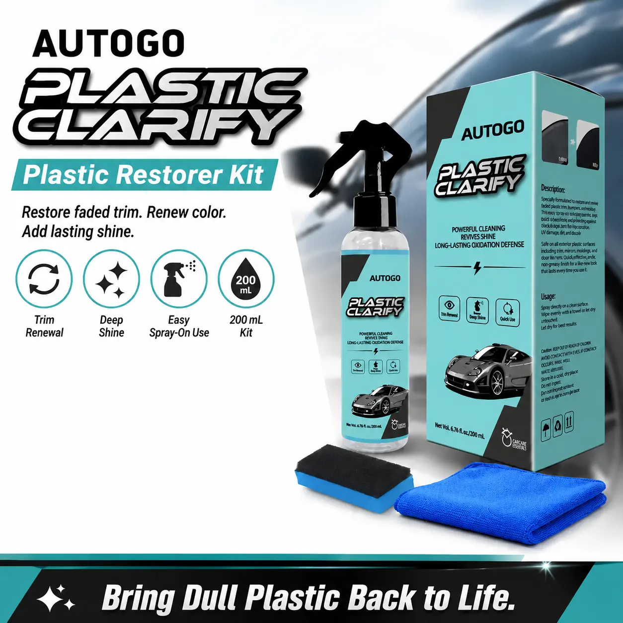 Car Plastic Restorer,Quick Polish for Color Restoration&Protection on Car Panels,Automotive Interior Detailer,Tires&Dashboards,Easy to Use,Long-Lasting Ceramic Coating Shine,Car Detailing,Car Detailing Products