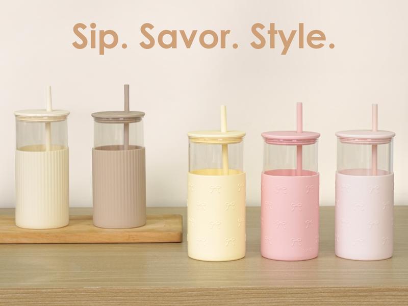 Sandjest 20oz Glass Tumbler with Silicone Sleeve & Straw, Ideal for Hot & Cold Drinks Smoothie Iced Coffee, Aesthetic Cup for Valentine Gift for Women