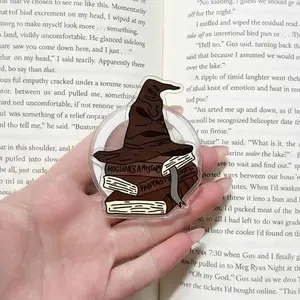 Wizarding Hat and Magic Books Phone Grip, Sorting Hat Aesthetic Phone Holder, Dark Academia Bookish Phone Stand, Fantasy Library Acrylic Grip, Gift for Magic Readers