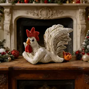 Creative and fun decorative items for home tabletop - Resin craft sculpture of a sitting rooster chicken  decor