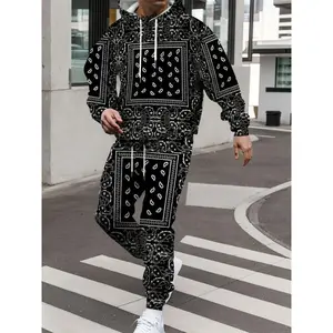 2pcs Paisley Print Long Sleeve Hoodie + Pants Set, Men's Casual Co-ord Set For Winter And Autumn