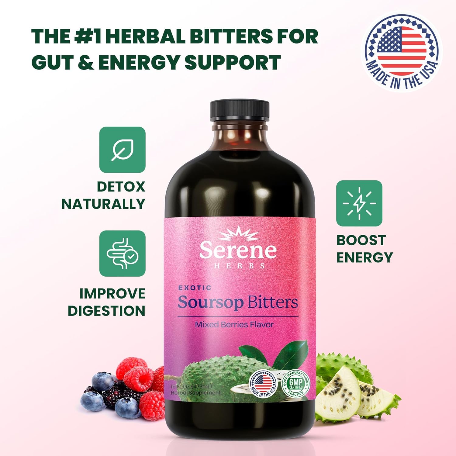 Serene Herbs: Soursop Bitters, Mixed Berries Flavor Healthcare Dietary vitamins women Supplement Fitness Natural