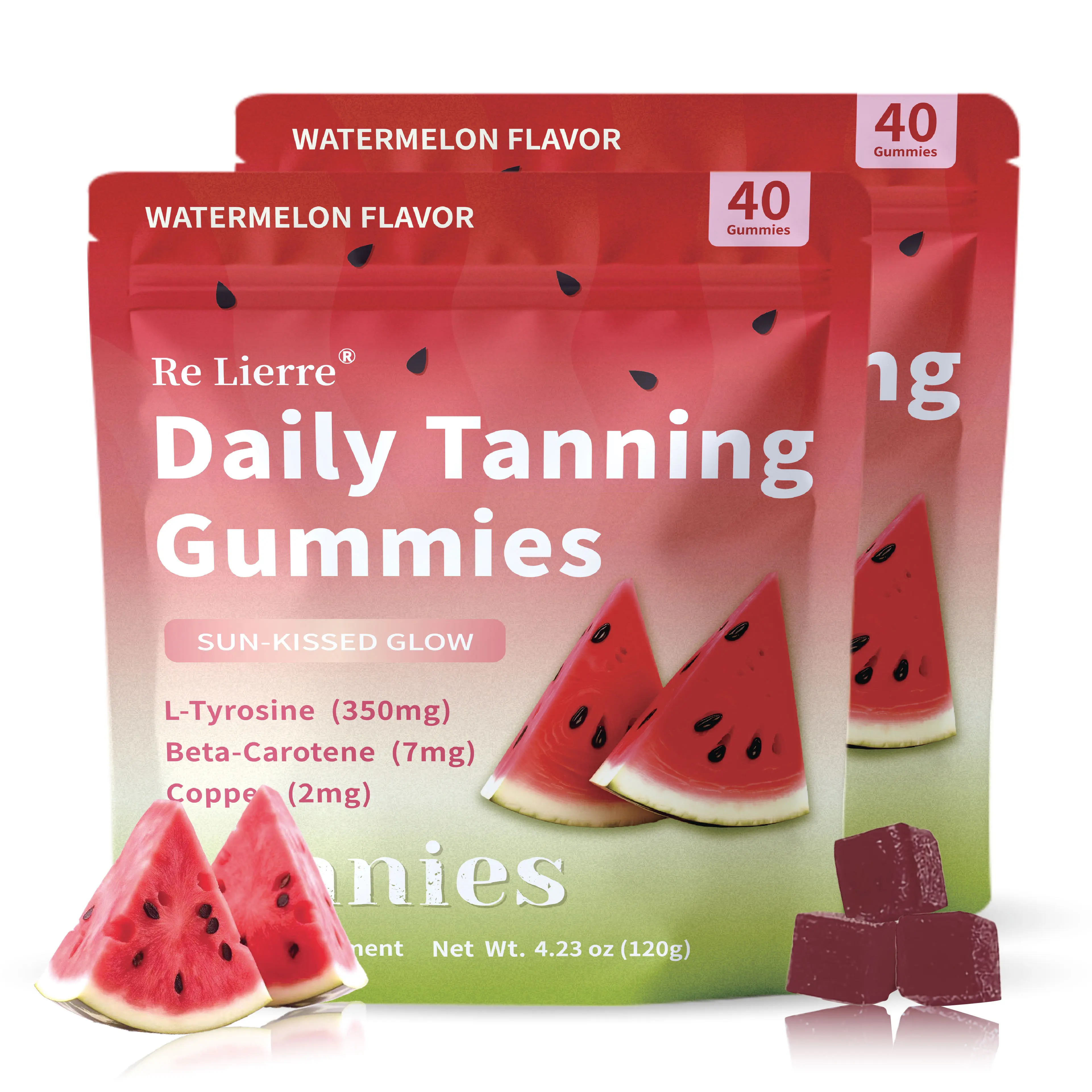 Daily Tanning Chewable Watermelon Gummies - 40 Pieces, 6000µg Astaxanthin, Allergen-Free Natural Beauty Vitamin, Melanin Boost for Sensitive Skin Adults, Secure Beach Use Support, Great Value Health Nutrition Supplement