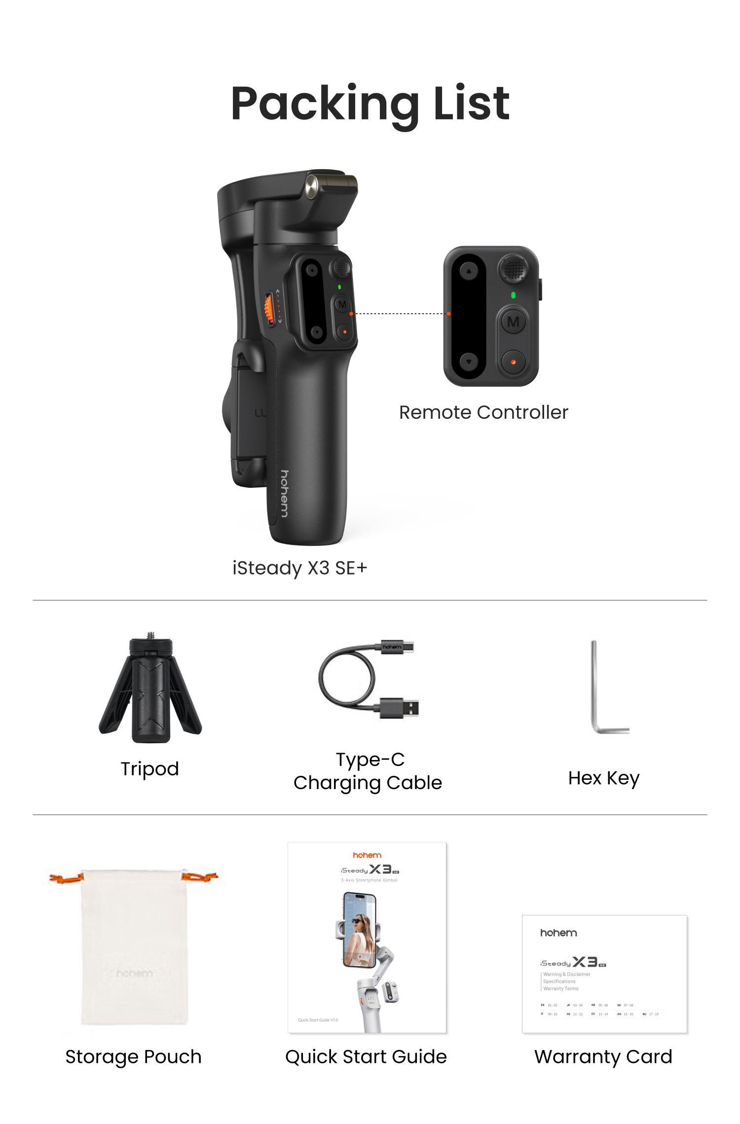 hohem iSteady X3 SE Plus New Gimbal for iPhone, AI Facial Tracking,Smartphone Gimbal with Detachable Remote Control, Portable Foldable 3-Axis Phone Gimbal for Android & iPhone 17 ,Built-in Extendable Rod,Vlog Stabilizer,Cellphone&Selfie accessories