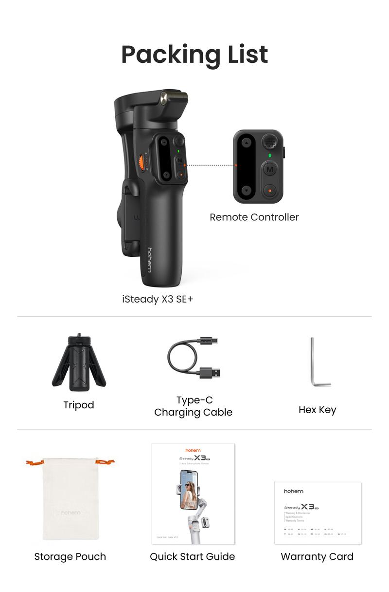 hohem iSteady X3 SE Plus New Gimbal for iPhone, AI Facial Tracking,Smartphone Gimbal with Detachable Remote Control, Portable Foldable 3-Axis Phone Gimbal for Android & iPhone 17 ,Built-in Extendable Rod,Vlog Stabilizer,Cellphone&Selfie accessories