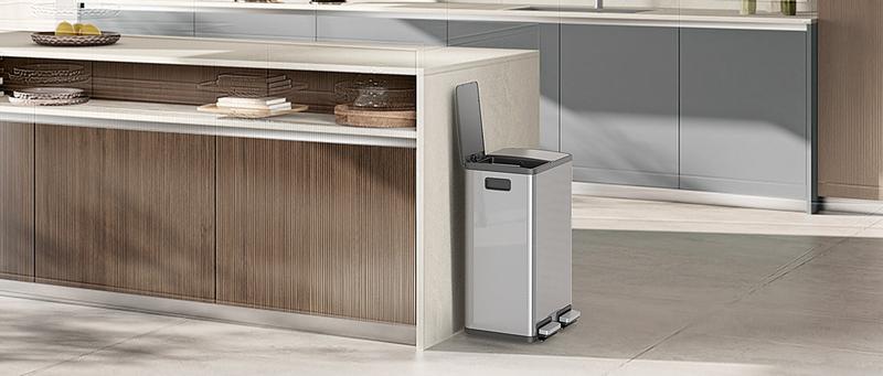 16-Gallon Kitchen Trash Can Dual Compartment Stainless Steel with Lid and Step Pedals, Fingerprint Proof Garbage Bin for Home & Office