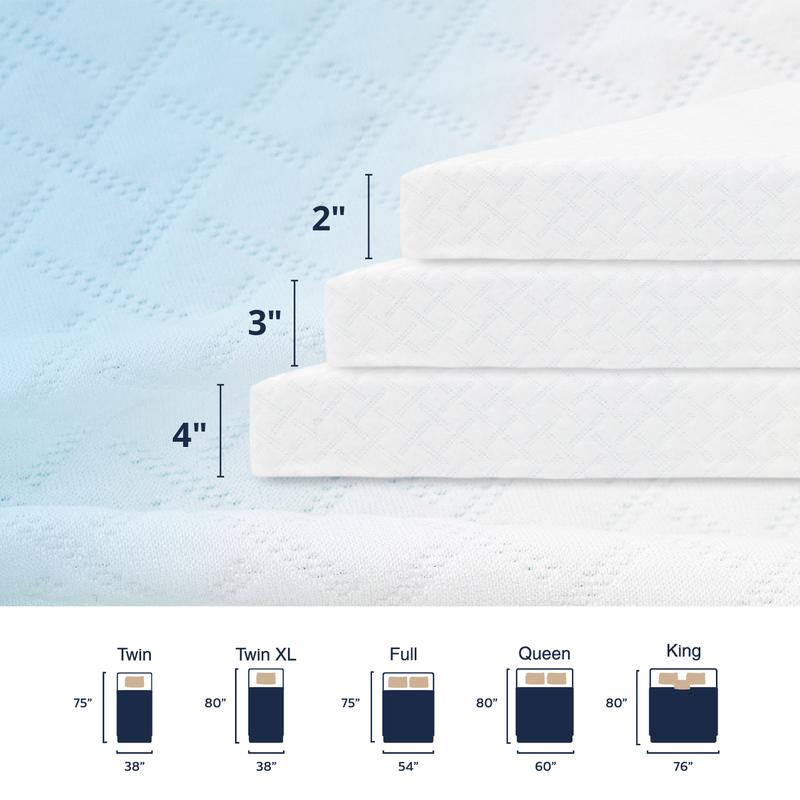 EGO Original White Mattress Topper, Gel Memory Foam for Cooling Sleep with Removable Fitted Cover, Ventilated Design, Twin Full Queen King Soft Pressure Relief Medium