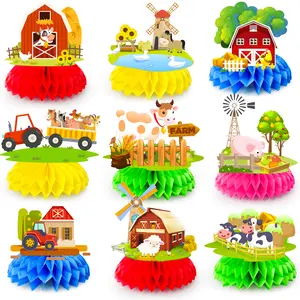 Farm Honeycomb Ceterpieces, 9 Pcs Farm Animals Honeycomb Decorations, Farm Theme Birthday Party Honeycomb Centerpieces, Farm Animal Party Centerpieces, Farm Animal Birthday Decorations