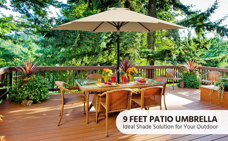 【On Sale】 Yaheetech 7.5/9/10FT Patio Umbrella w/ Push Button Tilt and Crank, Outdoor Garden Table Umbrella for Garden, Deck, Backyard, Pool, Beach