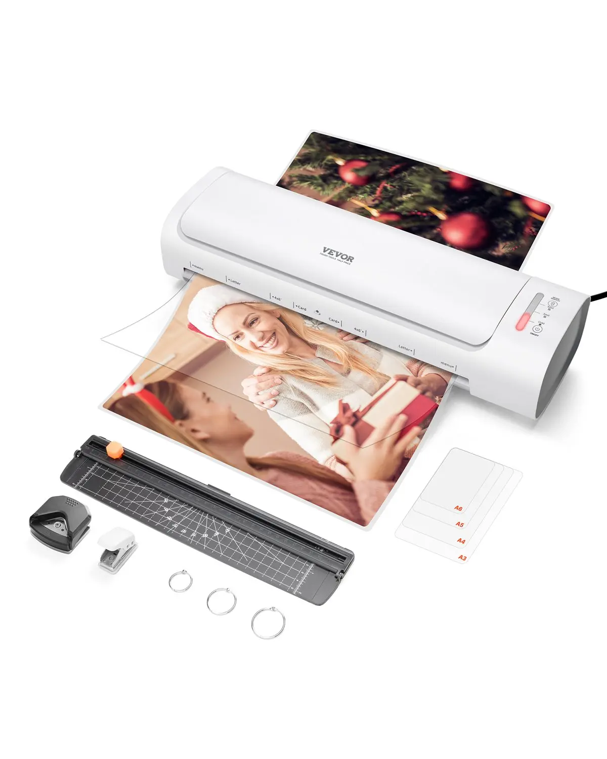 VEVOR A3 Laminator Machine - Cold & Hot Laminator for A3 Up to 12.6" Sizes, Max Width 12.6", 3-5 mil Thickness, Quick Laminate, Complete Accessory Set with Laminating Sheets, Hole Punch, Corner Rounder, Document Rings, Paper Cutter for Office Use
