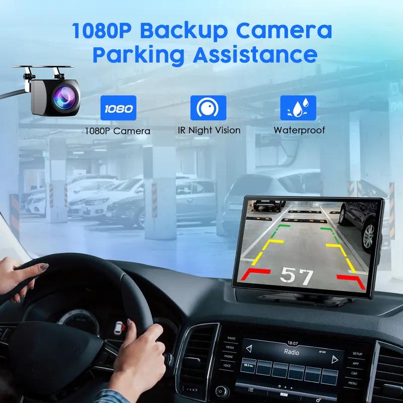 WHATOOK 9 inch Portable Wireless Carplay with 1080p Backup Camera GPS Navigation Mirror Link Voice Control Bluetooth Car Stereo Upgrade