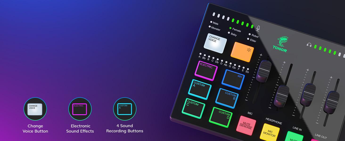 TONOR TX310 Gaming Audio Interface, RGB Mixer with Pro-preamp, 6.5mm & XLR Channels, Support for Instrument Input, for Gaming & Live Streaming