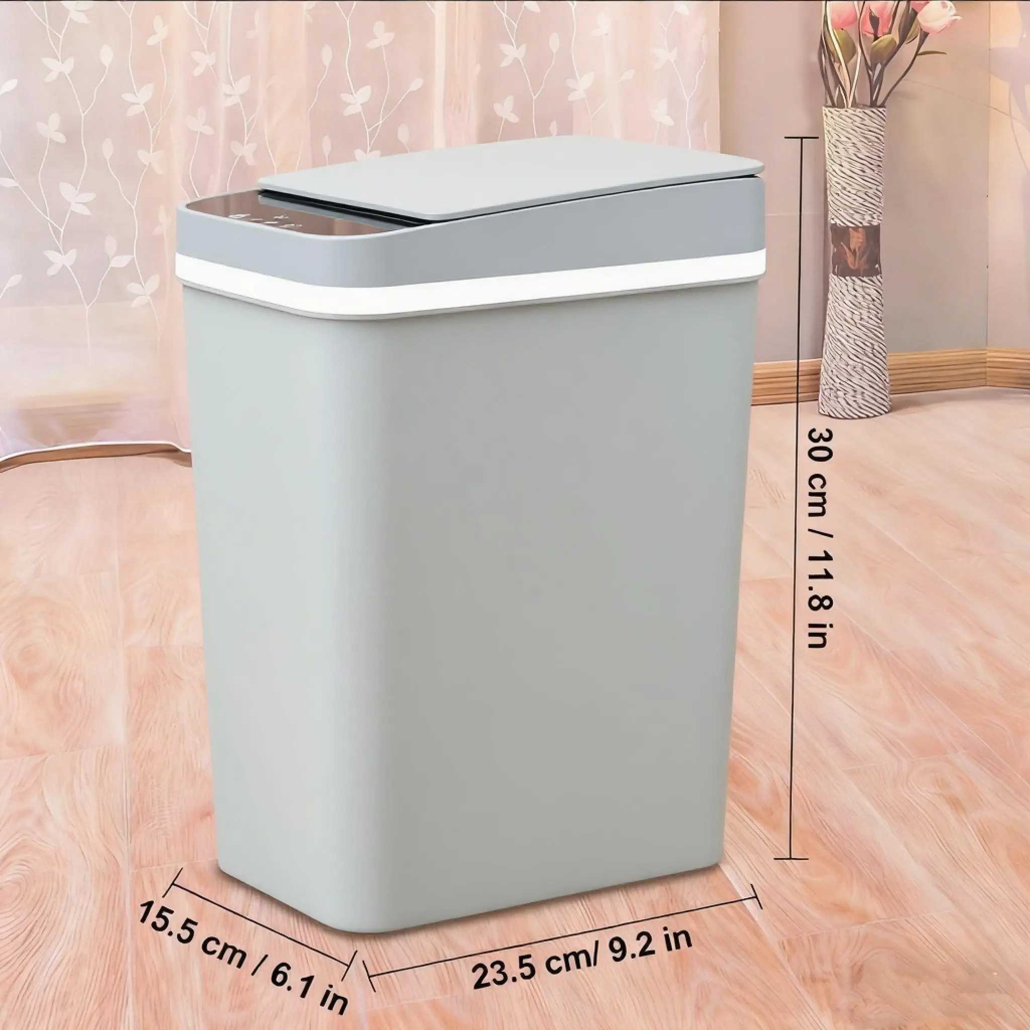 HOT! Grey 12L ABS Plastic Smart Sensor Bin - 2 AA Battery-Operated Touchless Trash Can, Compact Size for Restrooms/Kitchens, Garbage Cans for Kitchen, Office Users (23.5cm*15.5cm*30cm)