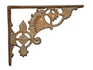 Victorian Floral Fan Pattern Shelf Brackets B-17 Porch Corbel Rusty Powder Coated Garden Decor 6 3/4" x 8 1/2"