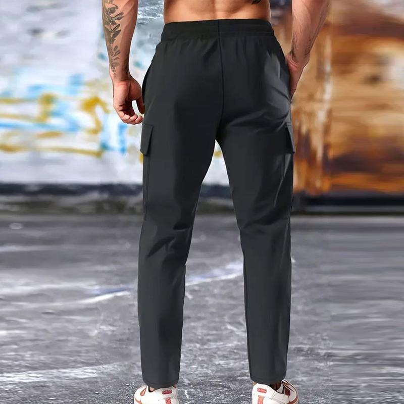 Men'S Heavy-Duty Cargo Pants , Loose Fit with Elastic Waistband and Multiple Practical Pockets - All-Season Casual Outdoor Workwear, Durable Solid Color Design