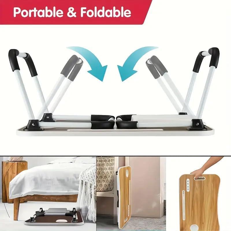 Portable Foldable Laptop Bed Table with 3 Port USB, Storage Drawer and Cup Holder, Laptop Desk Stand Tray for Eating, Reading and Working (Without USB,Fan)