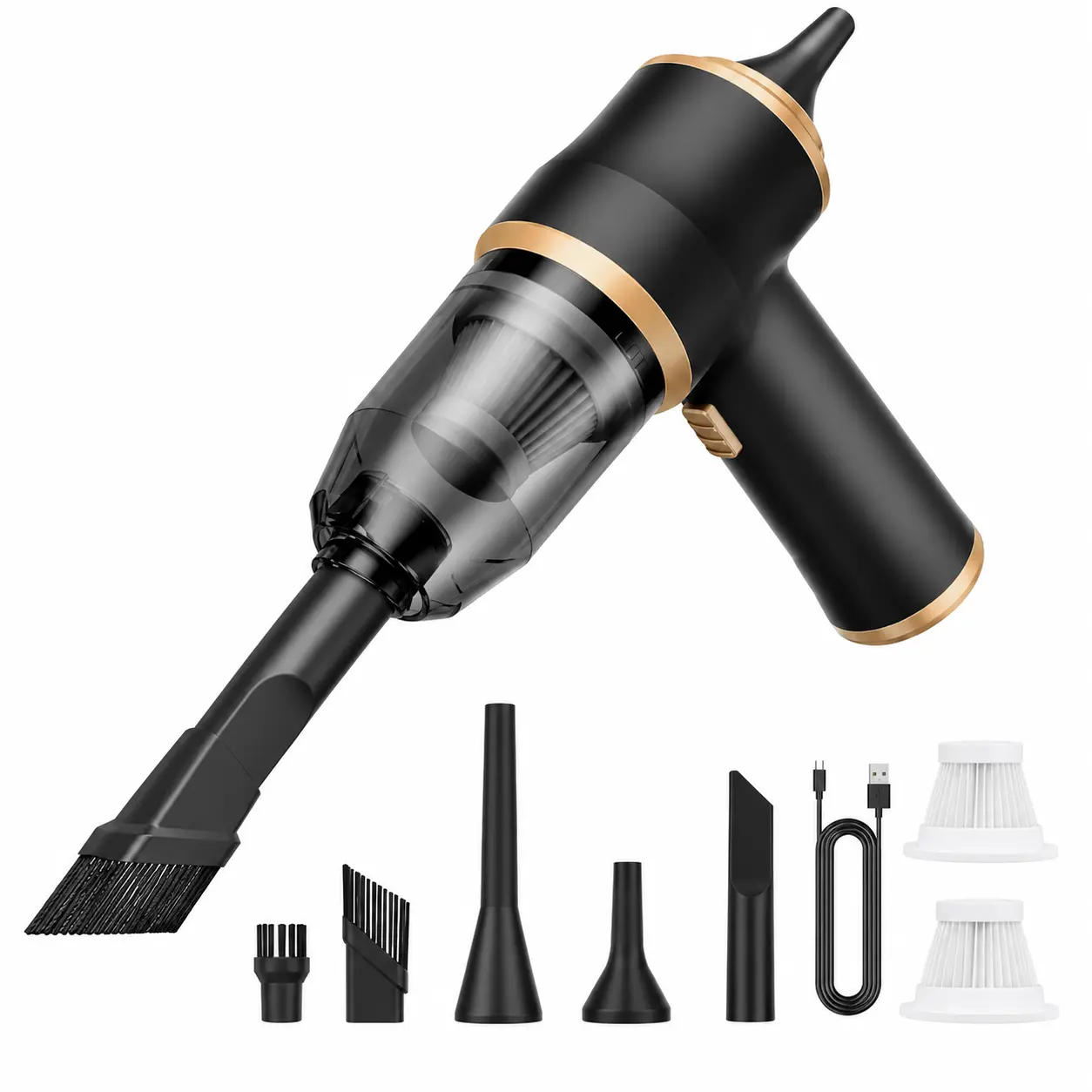 2 in 1 Cordless Handheld Vacuum and Air Duster Mini Portable Cleaner for Car Home Office Keyboard Pet Hair with Multi Nozzles USB C Rechargeable