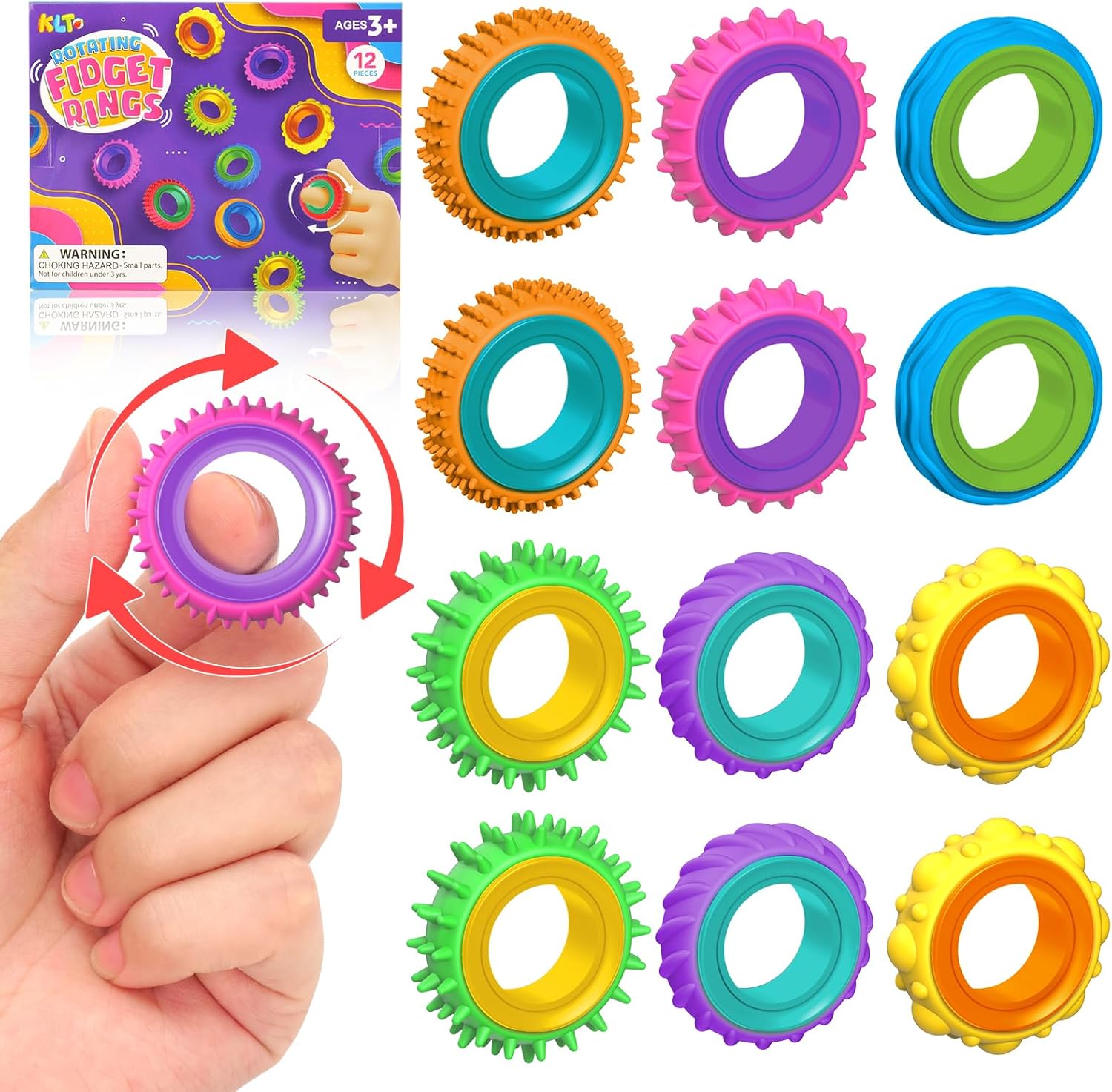 Lesong Sensory Soothing Portable Toy Ring Set - 12-Piece Collection of Soft -Relieving Finger Spinners for Autism ADHD Kids & Adults Safe  Rewards or Stocking Stuffers -  TikTokShopBlackFriday Stress Relief Decoration Decompression Squeeze