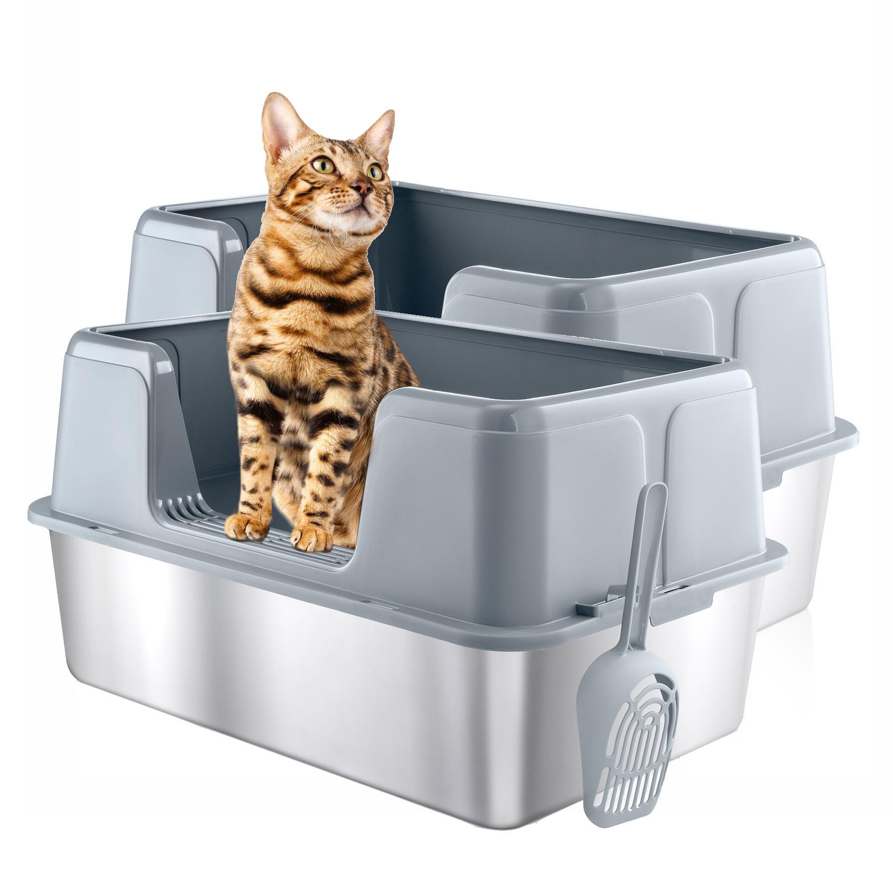WeCharmer 39L Large Cat Litter Box with High Sides, Open Top, Includes Scoop, 23.6 x 15.8 x 12 inches Clean WeCharmer 39L Large Cat Litter Box with High Sides, Open Top, Includes Scoop, 23.6 x 15.8 x 12 inches Clean