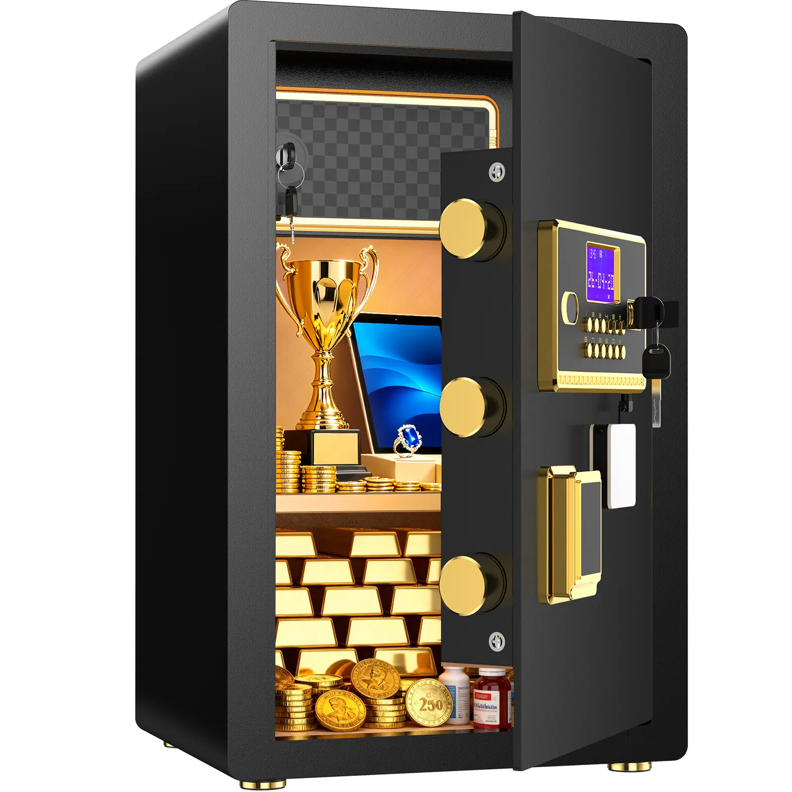 ACTIGER 5.2 Large Anti-Theft Safes - Adjustable Shelf, Digital Keypad, Electronic Lock, LED Lights, Smart Alarm, Dual Security, Fireproof Bag, Inner Locking Cabinet, Foot Pads, Expansion Screws for Home, Office, Safe Box