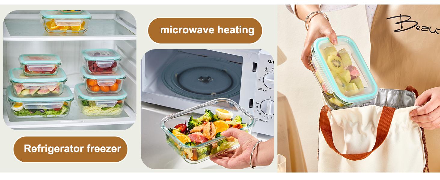 8 Pack Glass Food Storage Containers with Airtight Lids, Borosilicate Glass Meal Prep Containers, Lunch Office Meal for Microwave, Oven, Freezer and Dishwasher, BPA Free