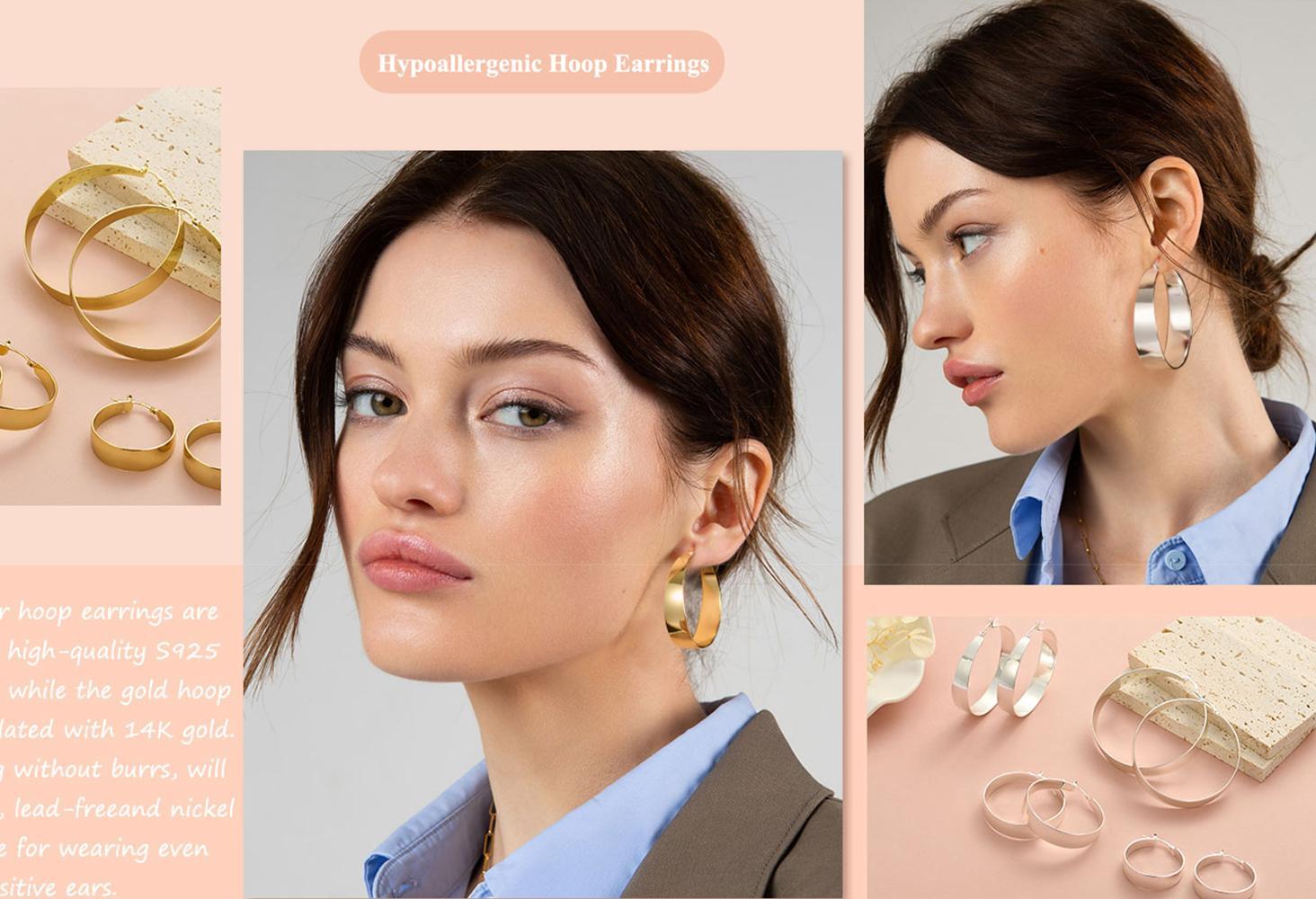 GANIA 18K gold hoop earrings - Women's version, hypoallergenic multi-size earrings with a lightweight large hoop design - 30/40/50/60 millimeters - Valentine's Day gift