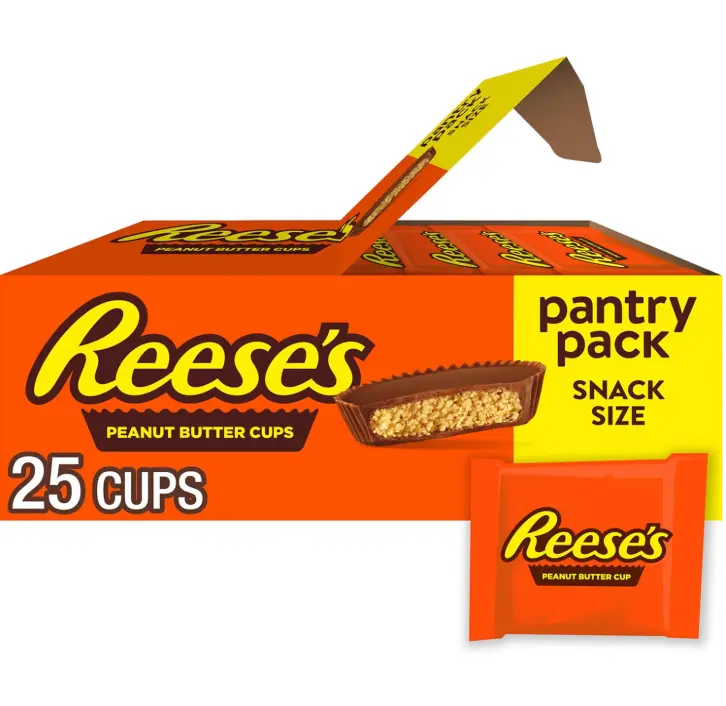 REESE'S Milk Chocolate Snack Size Peanut Butter Cups, Candy Pantry Pack, 13.75 oz (25 Pieces)
