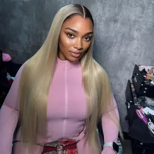 200 Density Ombre Ash Blonde Colored 13x4 Lace Front Human Hair Straight Wig Ombre Natural Brown and Ash Blonde Human Hair Wig Pre Plucked for Women