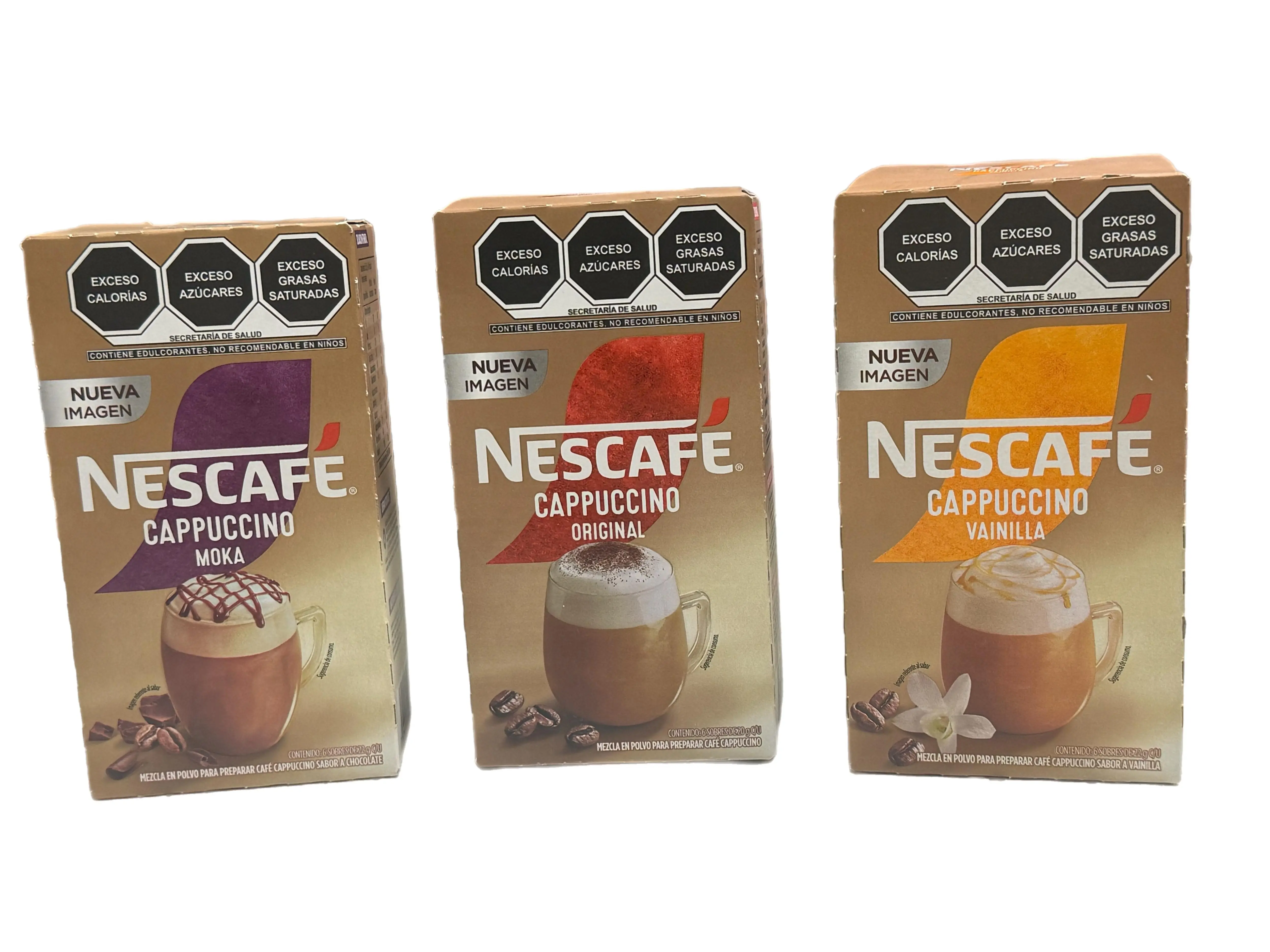 Nescafé Cappuccino Moka, Original y Vanilla – Instant Coffee Mix – 6 Sobres de 20 g/22 g C/U – Original, Vanilla or Mocha Flavor