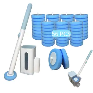 Disposable Toilet Brush Cleaning System with 56 Detergent Refills Hygienic Replaceable Brush Heads Wall-Mounted Rotating Holder Set for Bathroom Maintenance