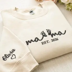 Custom Embroidered Mama Sweatshirt with Kids Names, Promoted to Mama Gift, First Mother’s Day Gift for New Mom