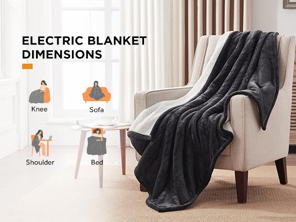 The Valentine's Day Gift Warmrest Heated Blanket Electric Throw - 50"x60" Heating Blanket Throw 1/2/4/6/8 Hours Auto-off 10 Heat Level Over-heat Protection Flannel Sherpa Heater Blanket ETL Certification