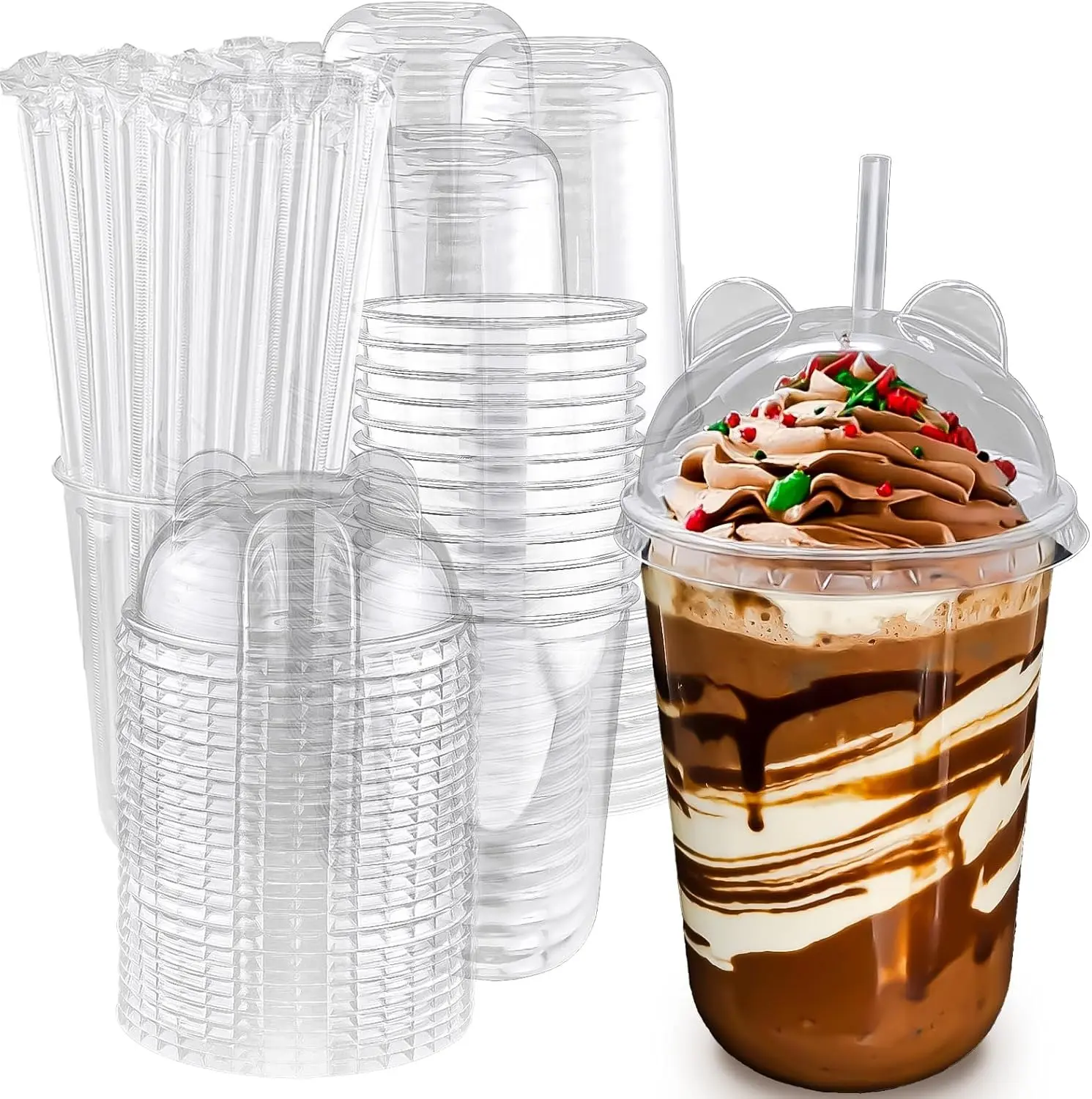 50-Set 16oz Clear PET Plastic Disposable Iced Coffee To Go Cups with Lids and Straws, Hand-Held Beverage Cups for Home, Party & Holiday (Halloween, Juneteenth, Thanksgiving) Kitchenware Supplies