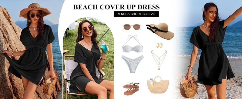 Swimsuit Cover Up V Neck Bathing Suit Cover Ups for Women Dress Bikini Beach Wear S-3XL