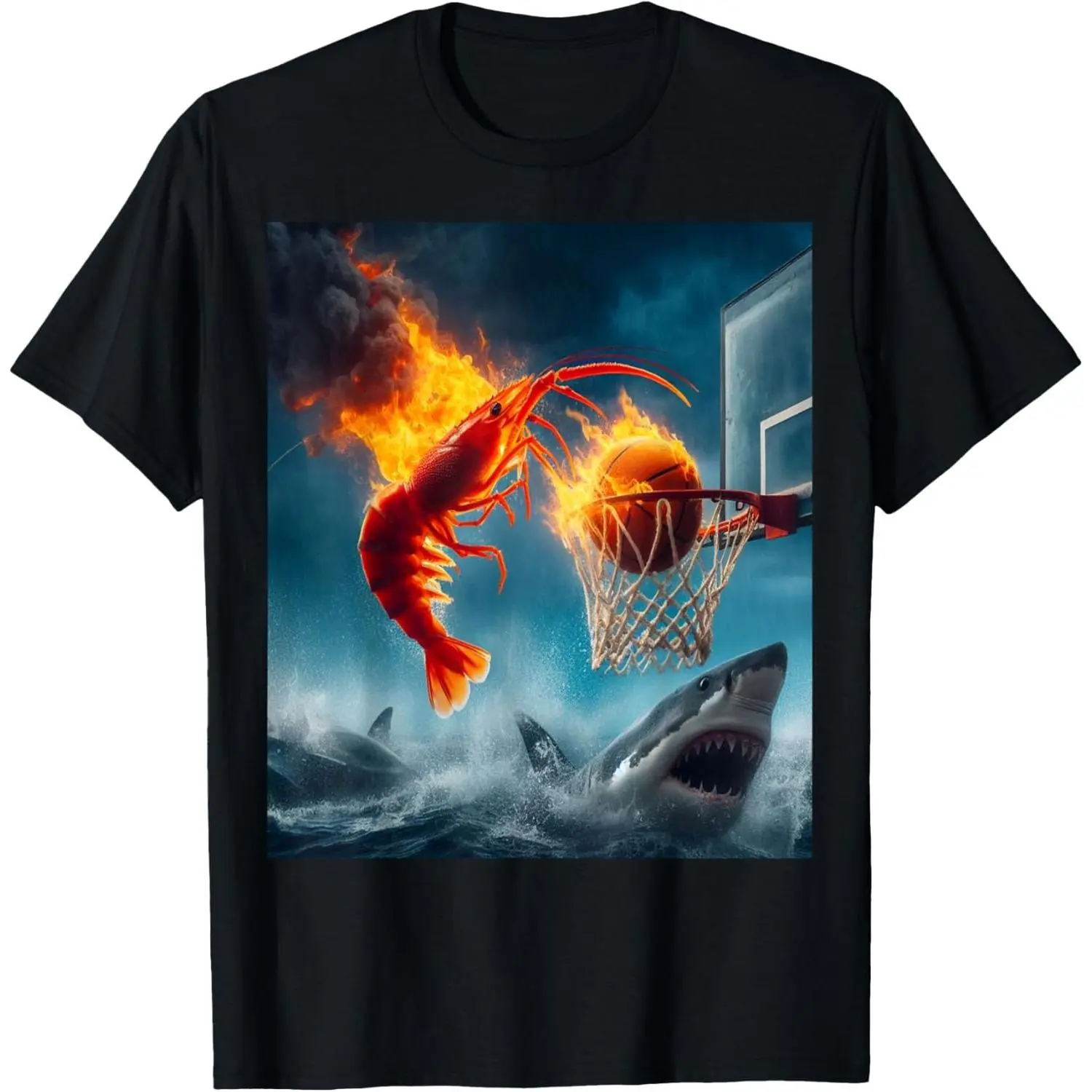 Shrimp Dunking on Shark Funny Fishing Meme T-Shirt Crewneck Classic