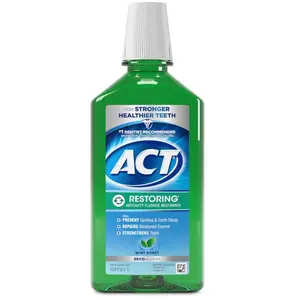 ACT Restoring Zero Alcohol Fluoride Mouthwash 33.8 fl. oz. Strengthens Tooth Enamel, Mint Burst